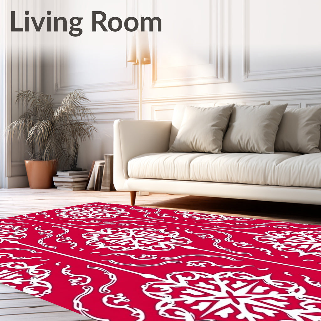 Red White Intricate Floral Pattern Rug