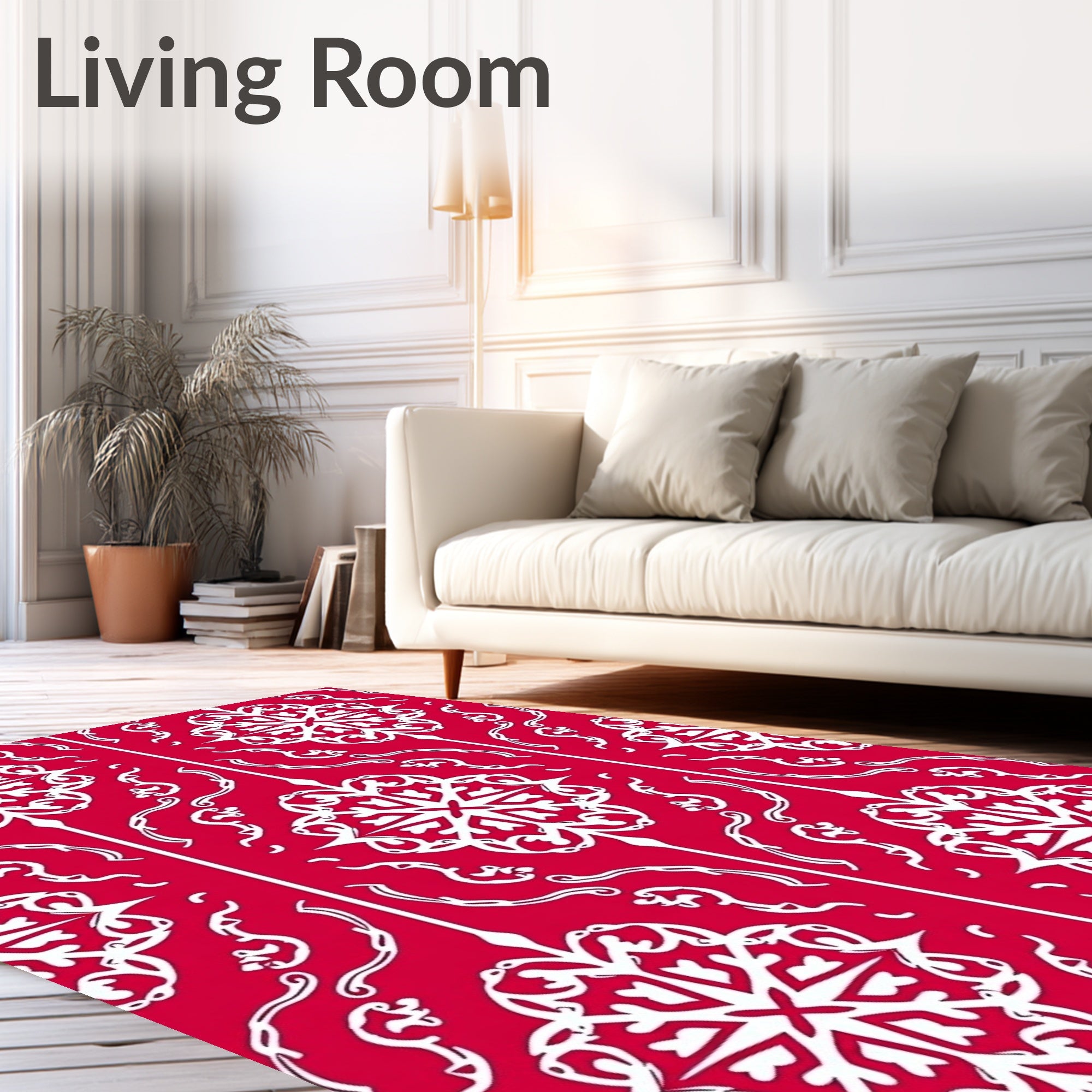 Red White Intricate Floral Pattern Rug
