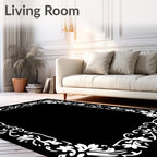 White Ornate Floral Border Design Rug