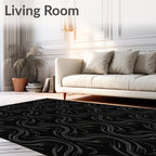 Dark Grey Curving Leaf Pattern Rug