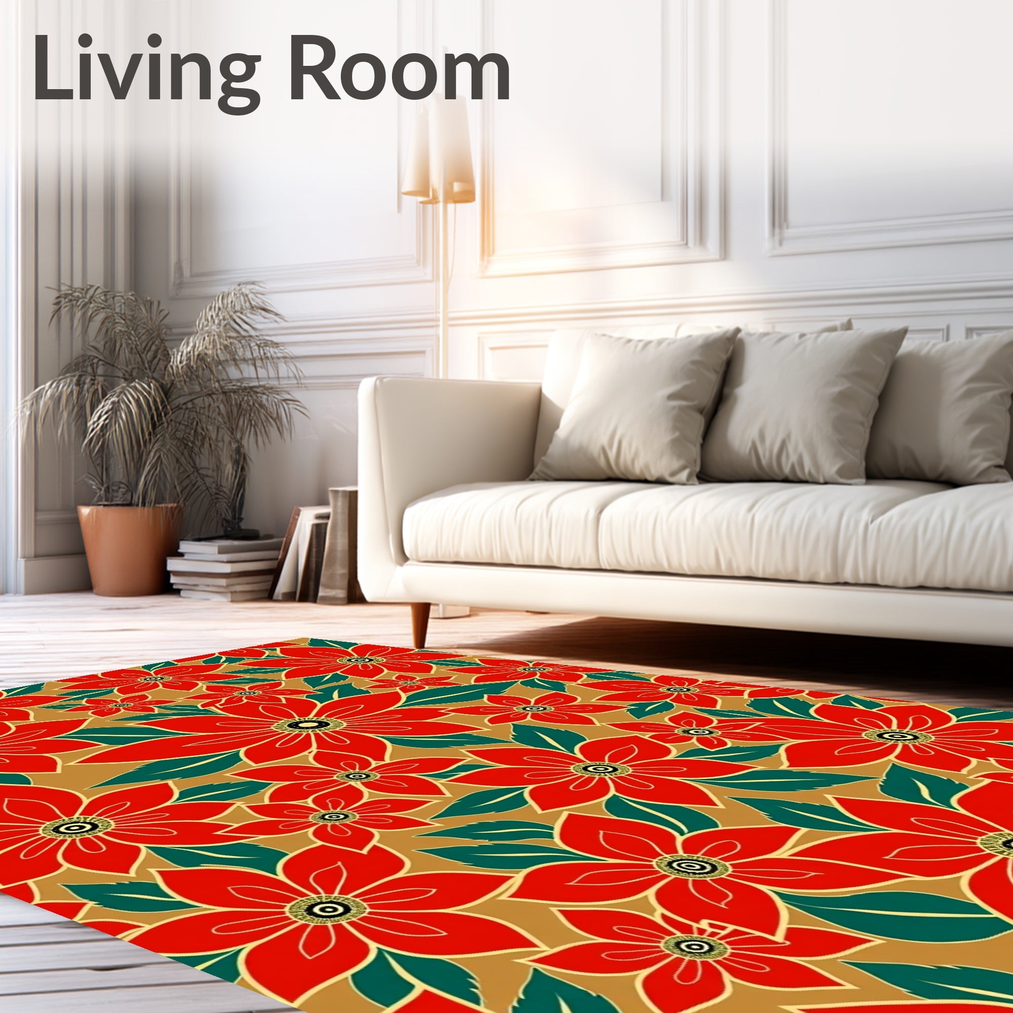 Bold Red Floral Pattern Design Rug