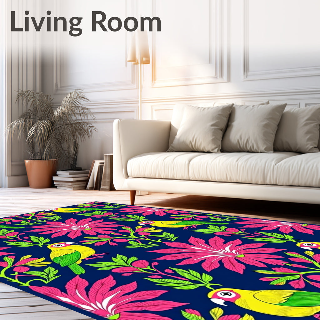 Vibrant Parrot Floral Garden Design Rug