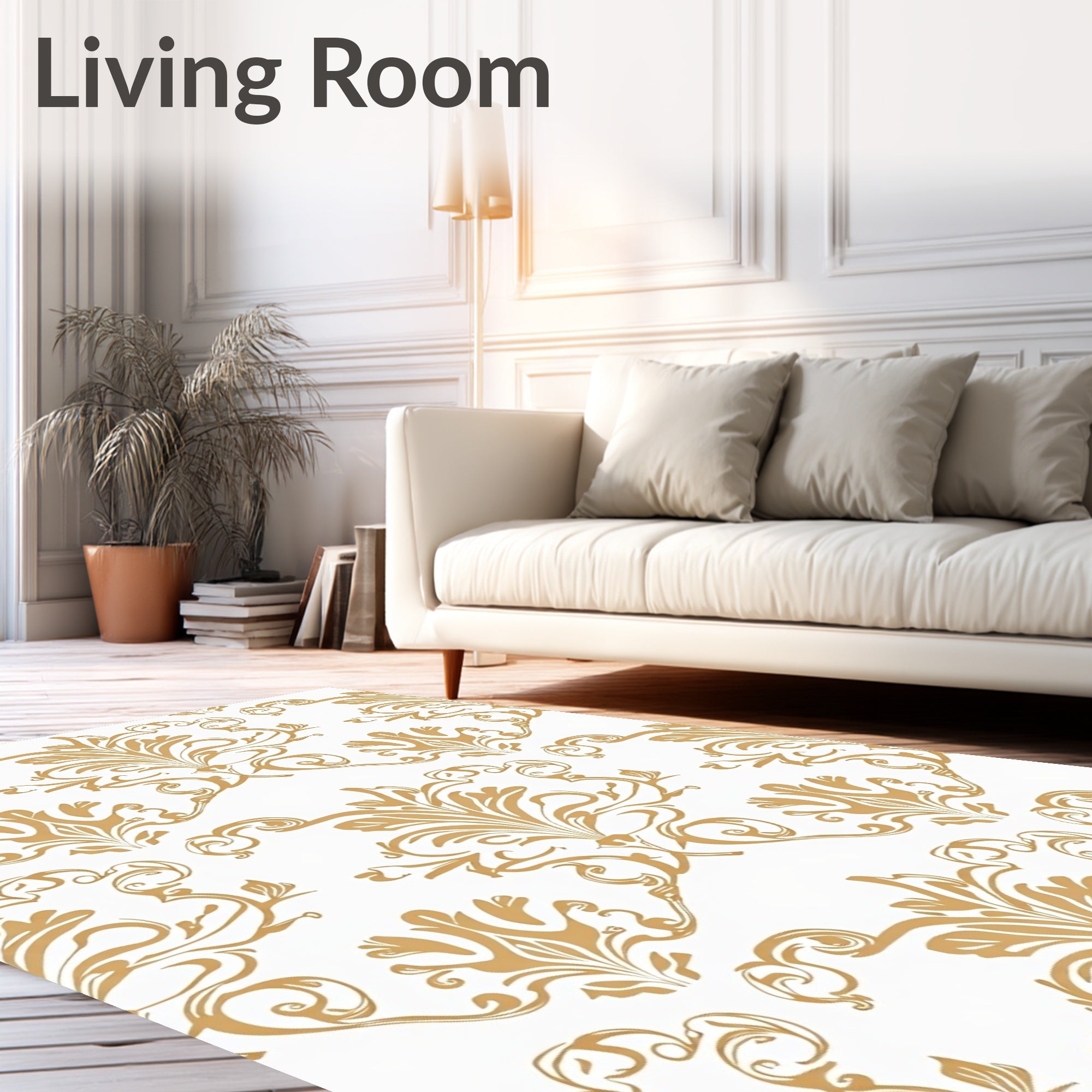 Gold Floral Scroll Damask Rug