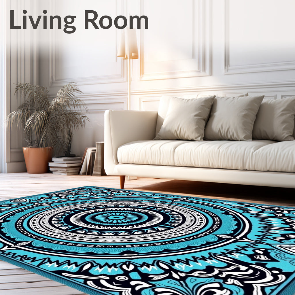 Bold Blue White Sun Mandala Rug