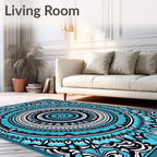 Bold Blue White Sun Mandala Rug