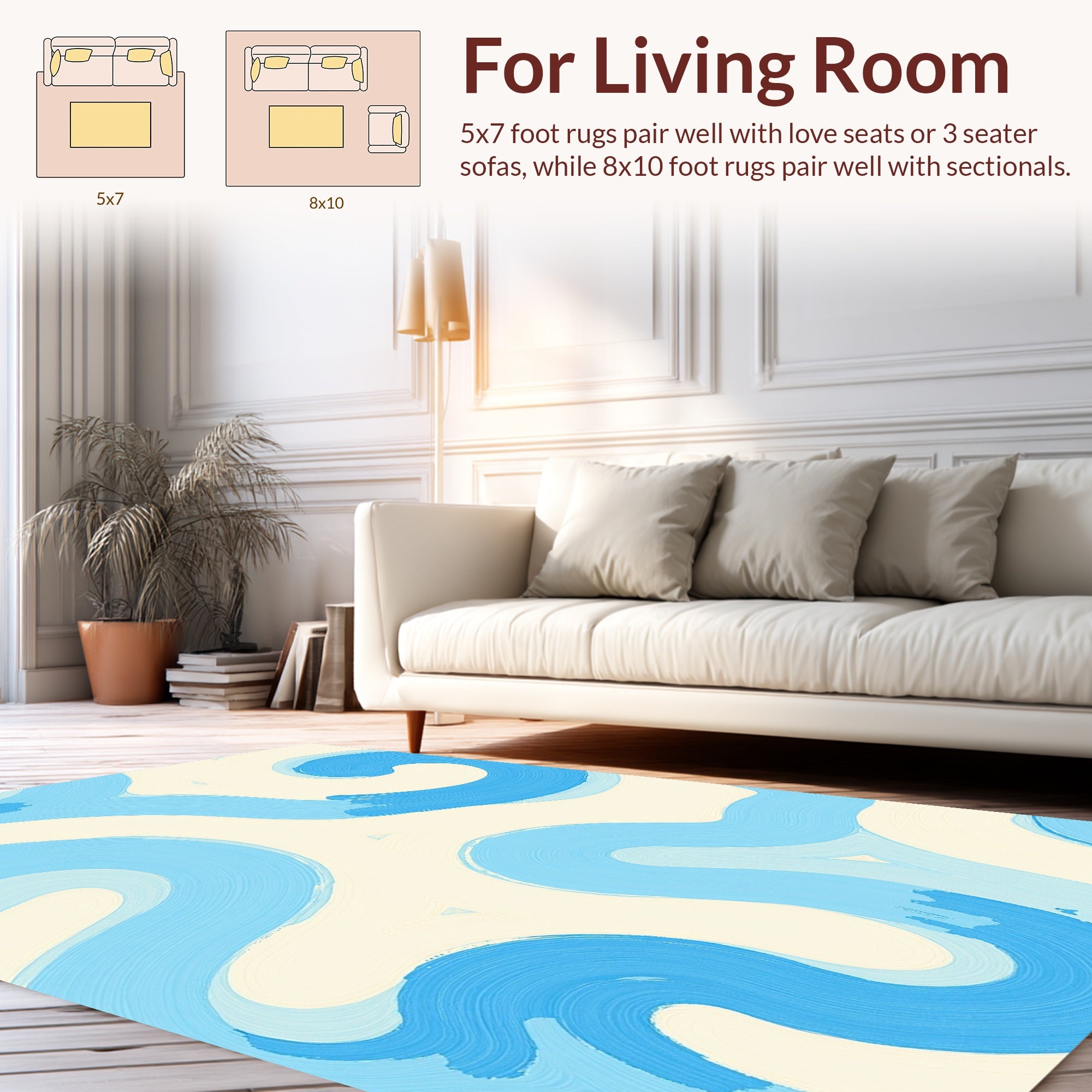 Flowing Blue Brushstroke Pattern Rug