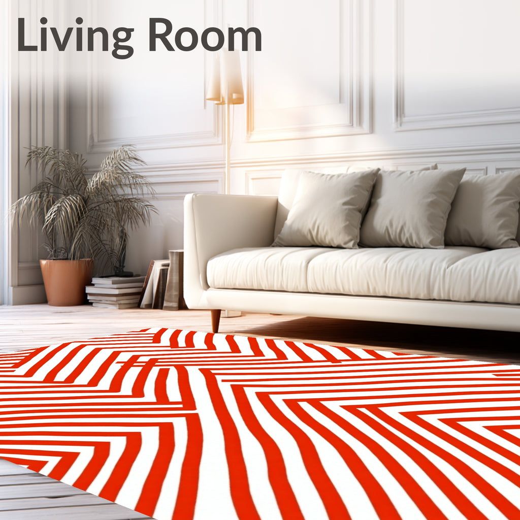 Bold Red Line Geometric Design Rug
