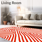 Bold Red Line Geometric Design Rug