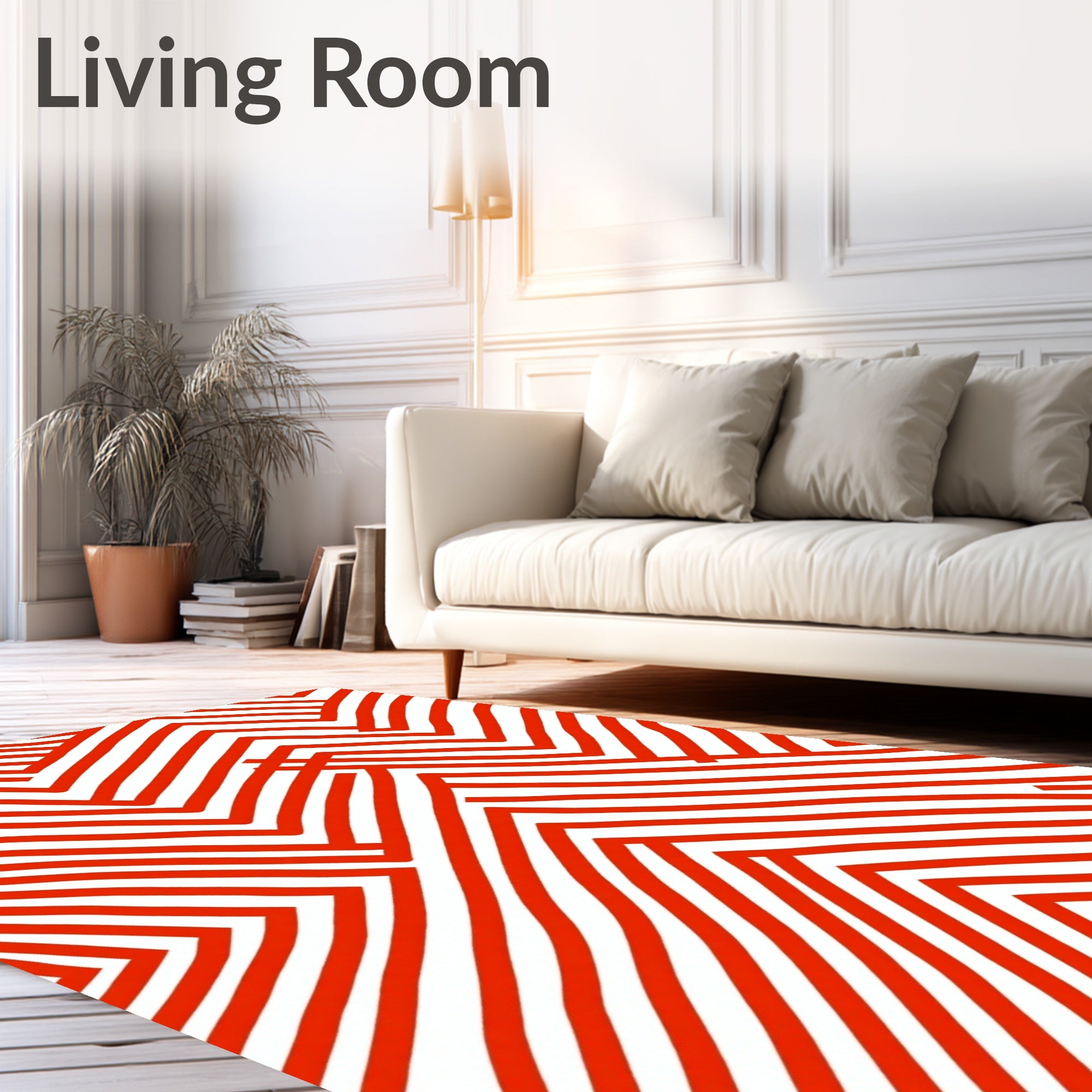 Bold Red Line Geometric Design Rug