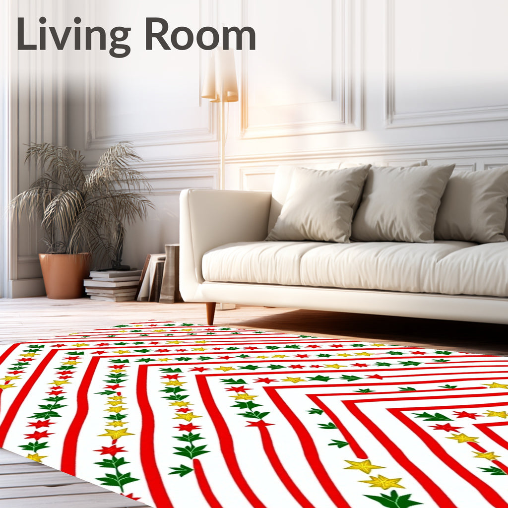 Red White Gold Green Star Garland Chevron Rug