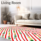 Red White Gold Green Star Garland Chevron Rug