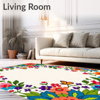 Vibrant Floral Butterfly Pattern Rug
