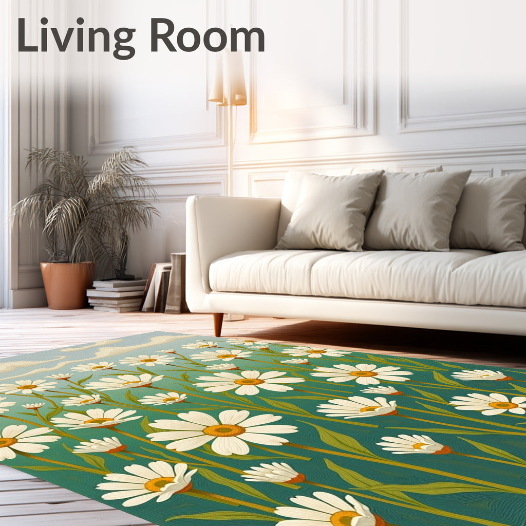 Whimsical Daisy Meadow Pattern Rug