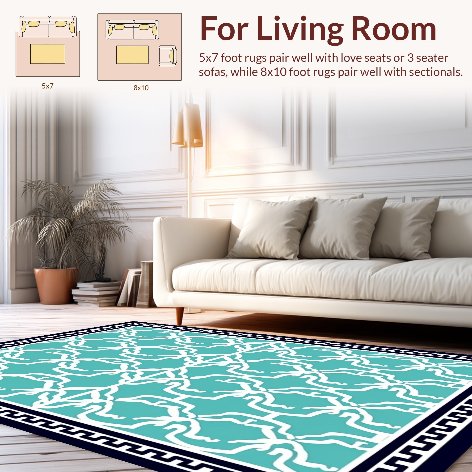 Modern White Teal Geometric Pattern Rug