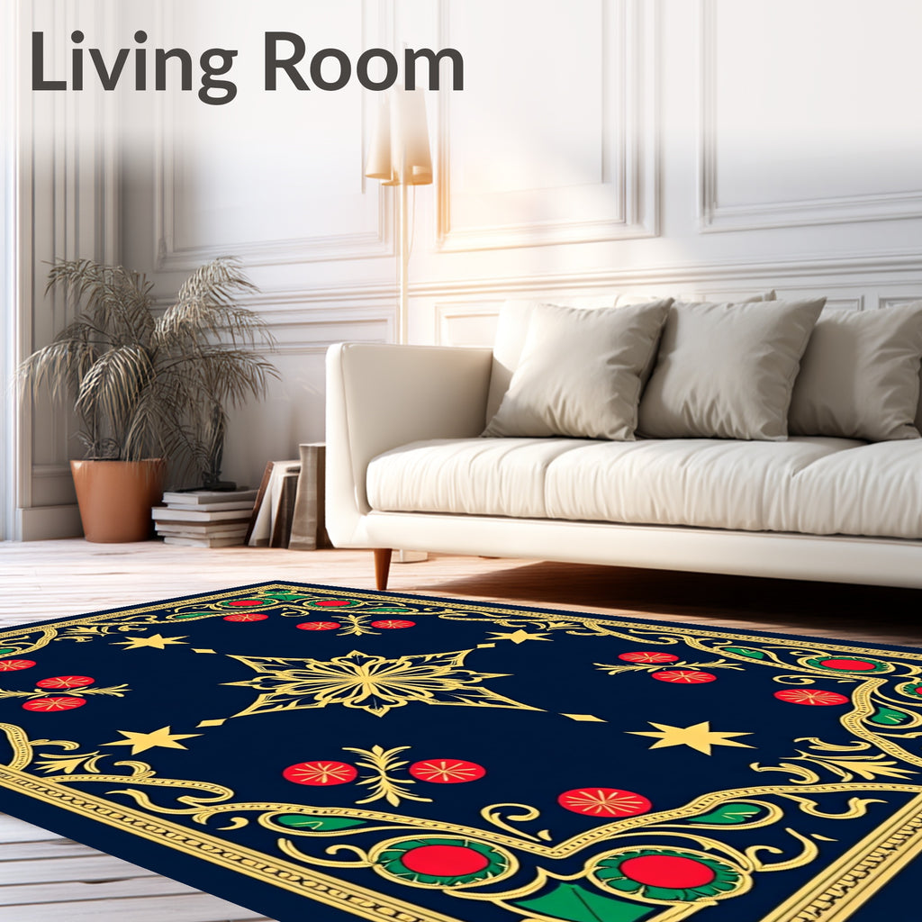 Ornate Midnight Blue Floral Star Rug