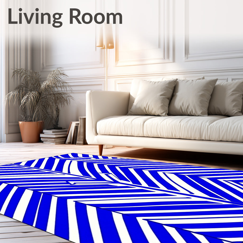 Bold Blue White Chevron Stripes Rug