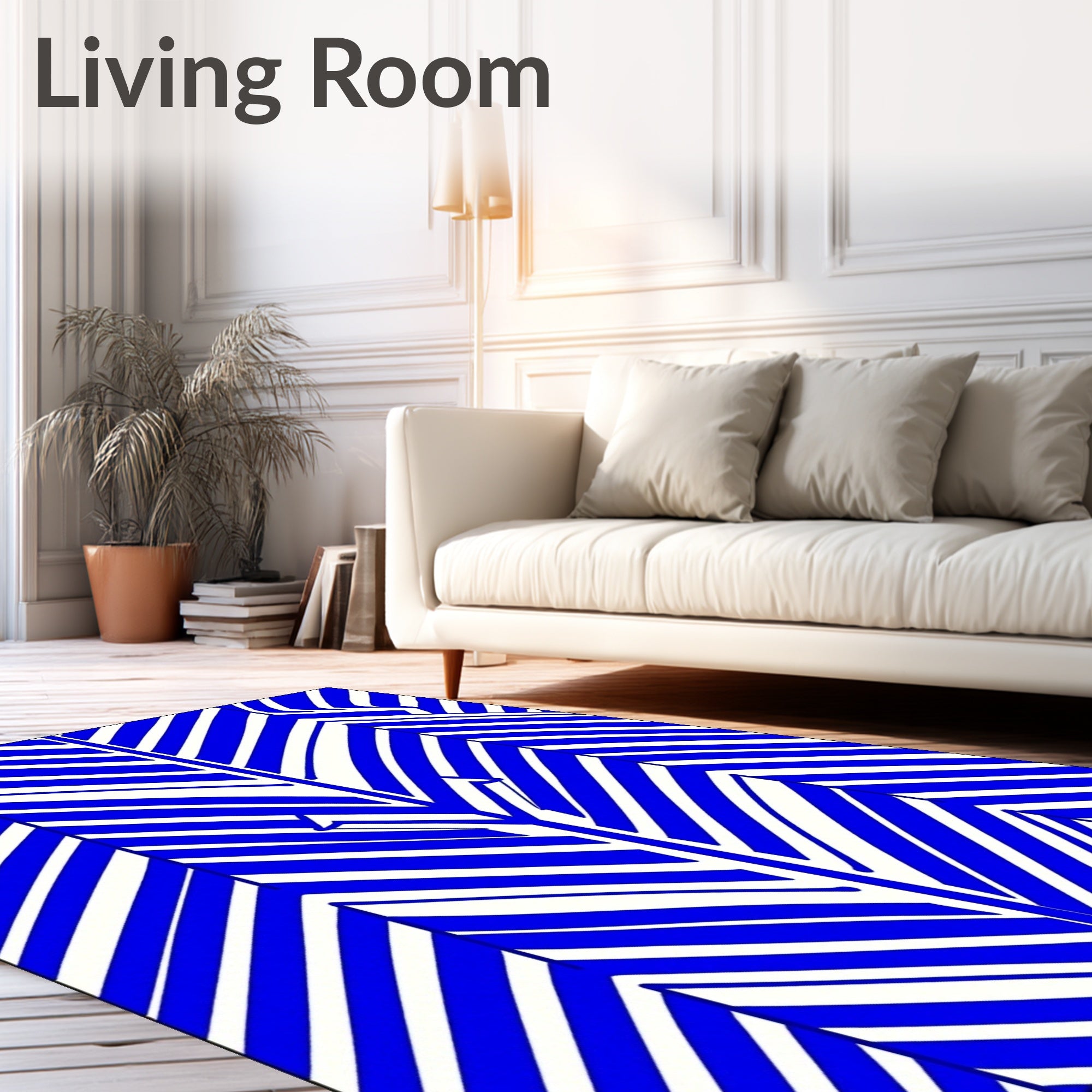 Bold Blue White Chevron Stripes Rug
