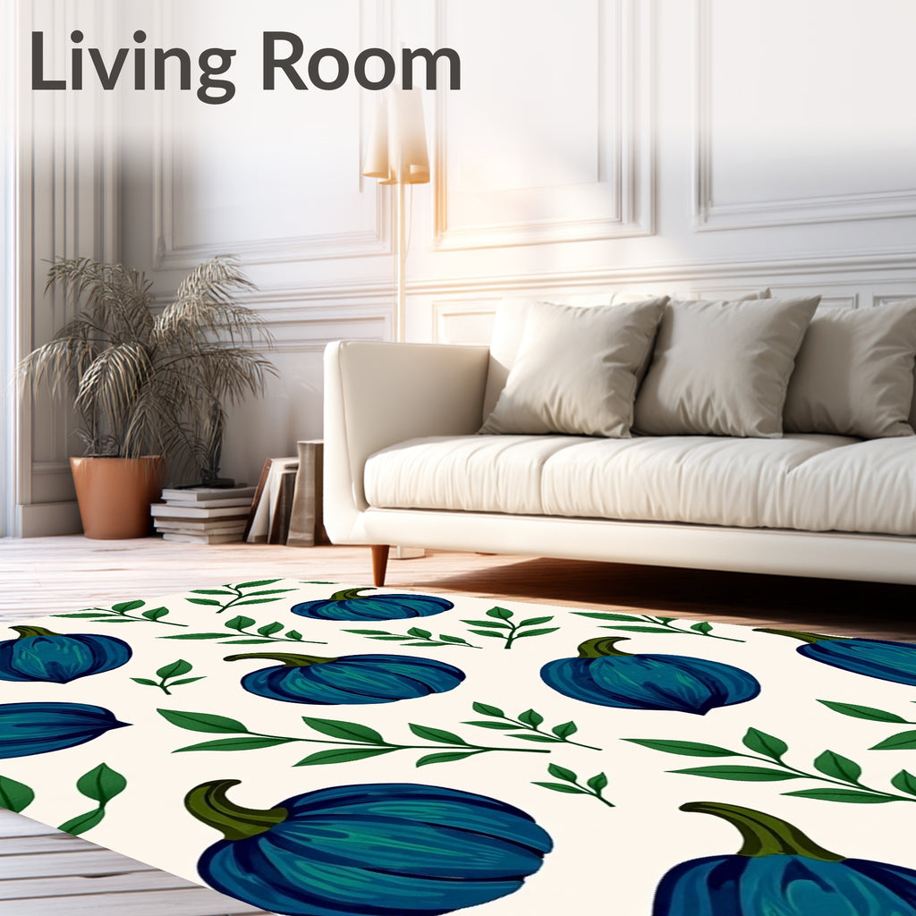 Dark Blue Squash Nature Pattern Rug