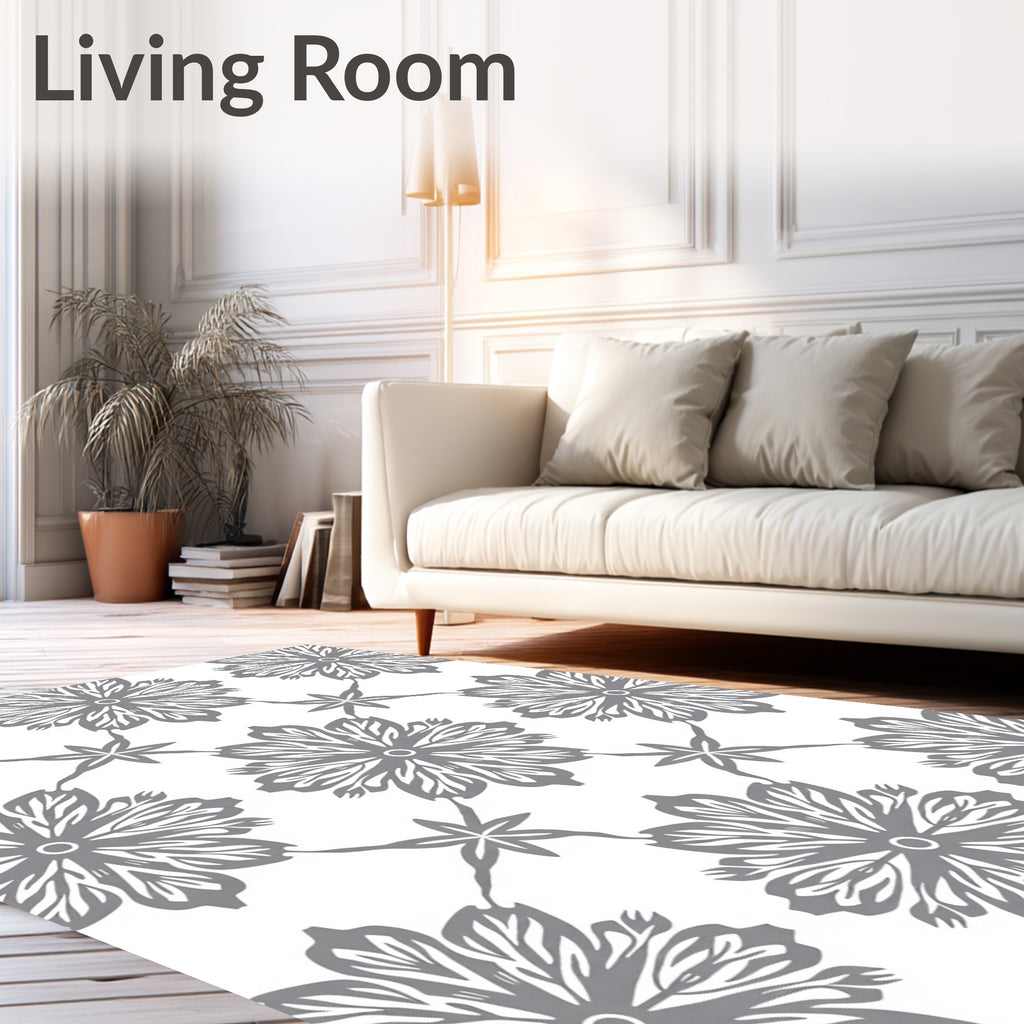 Grey Floral Stylized Pattern Design Rug