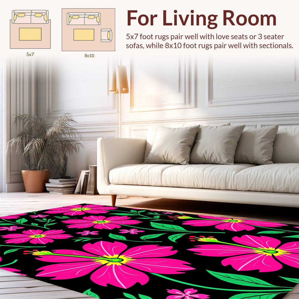 Vibrant Pink Floral Pattern Design Rug