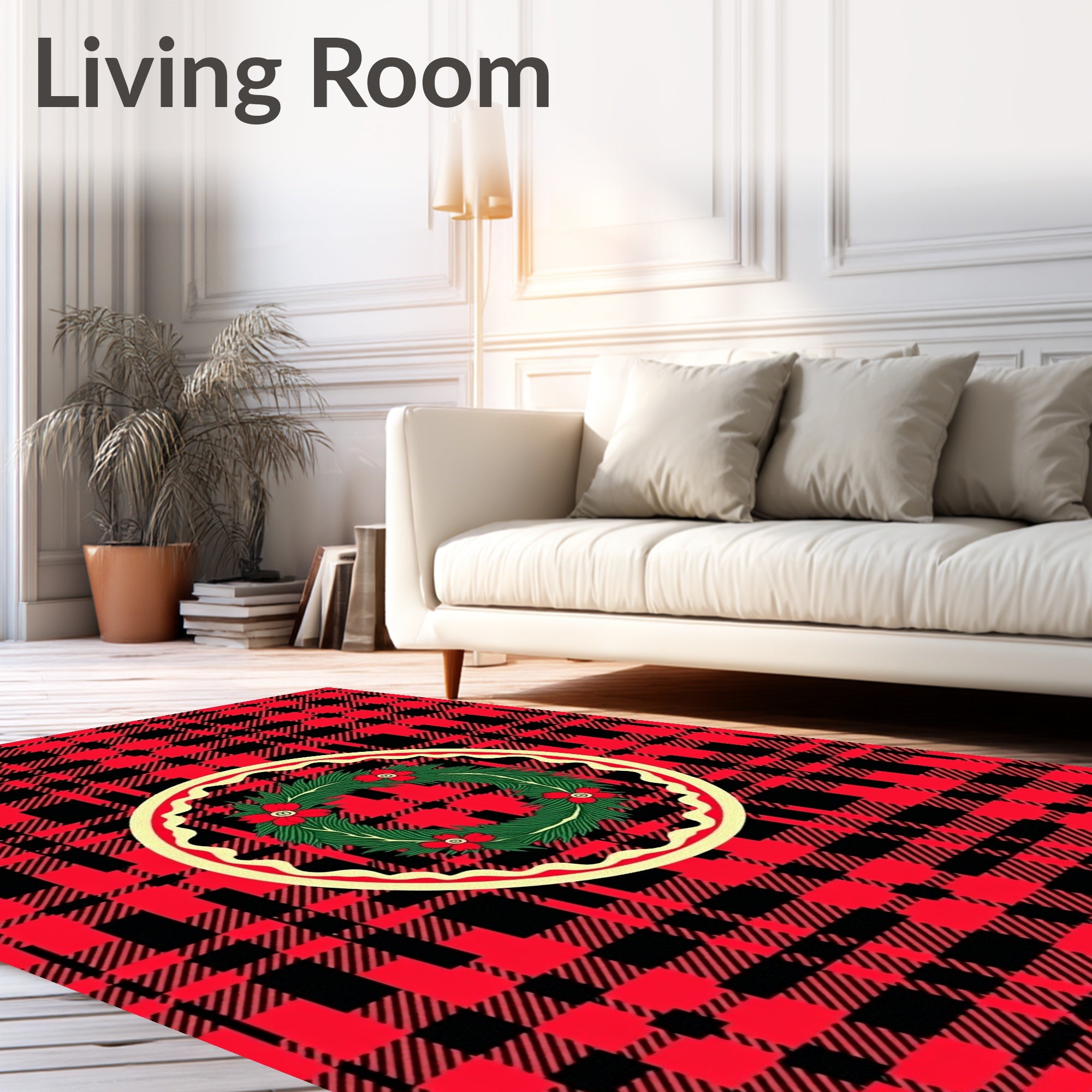 Rustic Red Plaid Wreath Design Rug