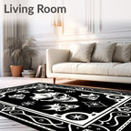 Gothic Skull Patterned Black White Rug