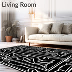 Abstract Geometric Black White Pattern Rug