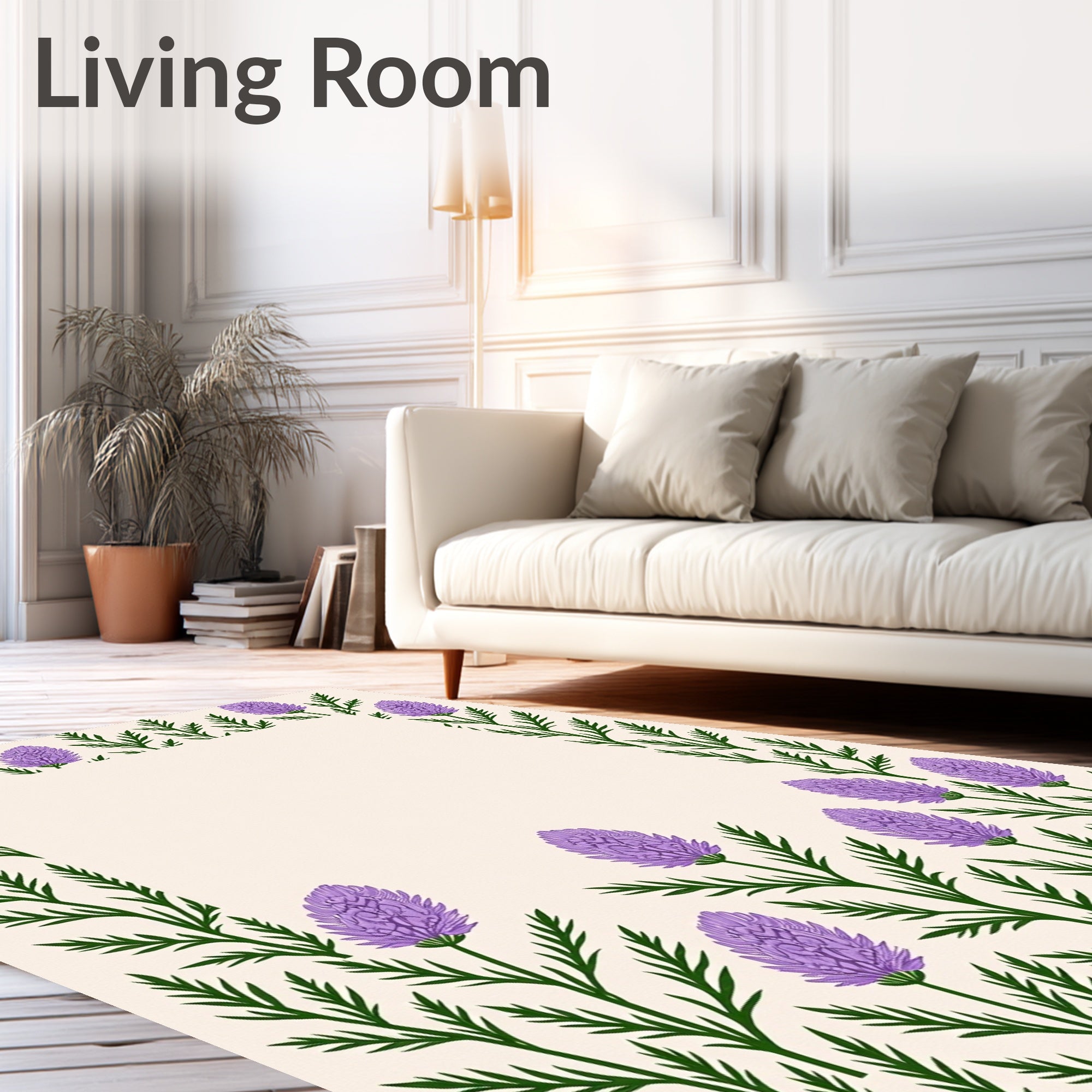Purple Floral Border Design Rug