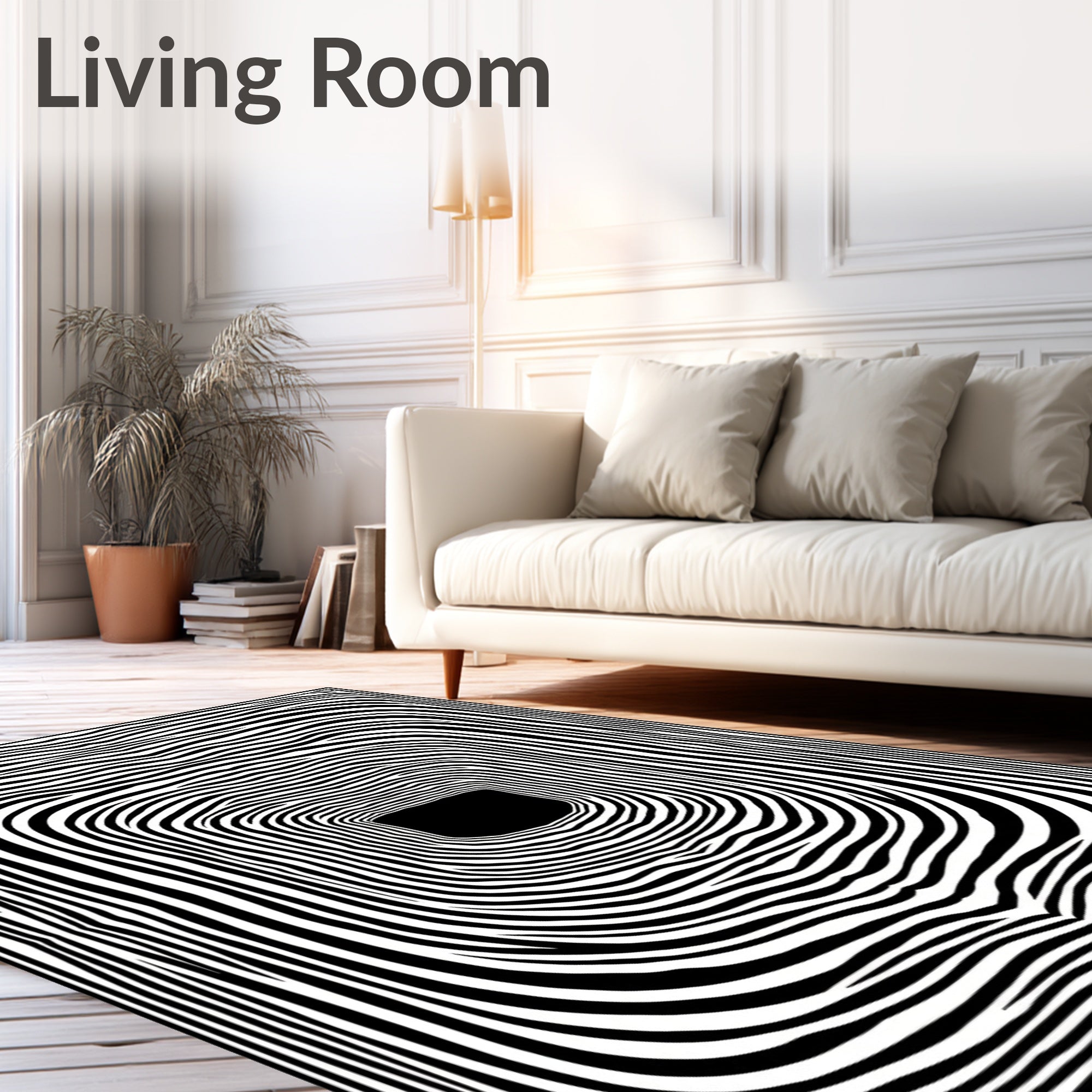 Abstract Black White Tunnel Rug