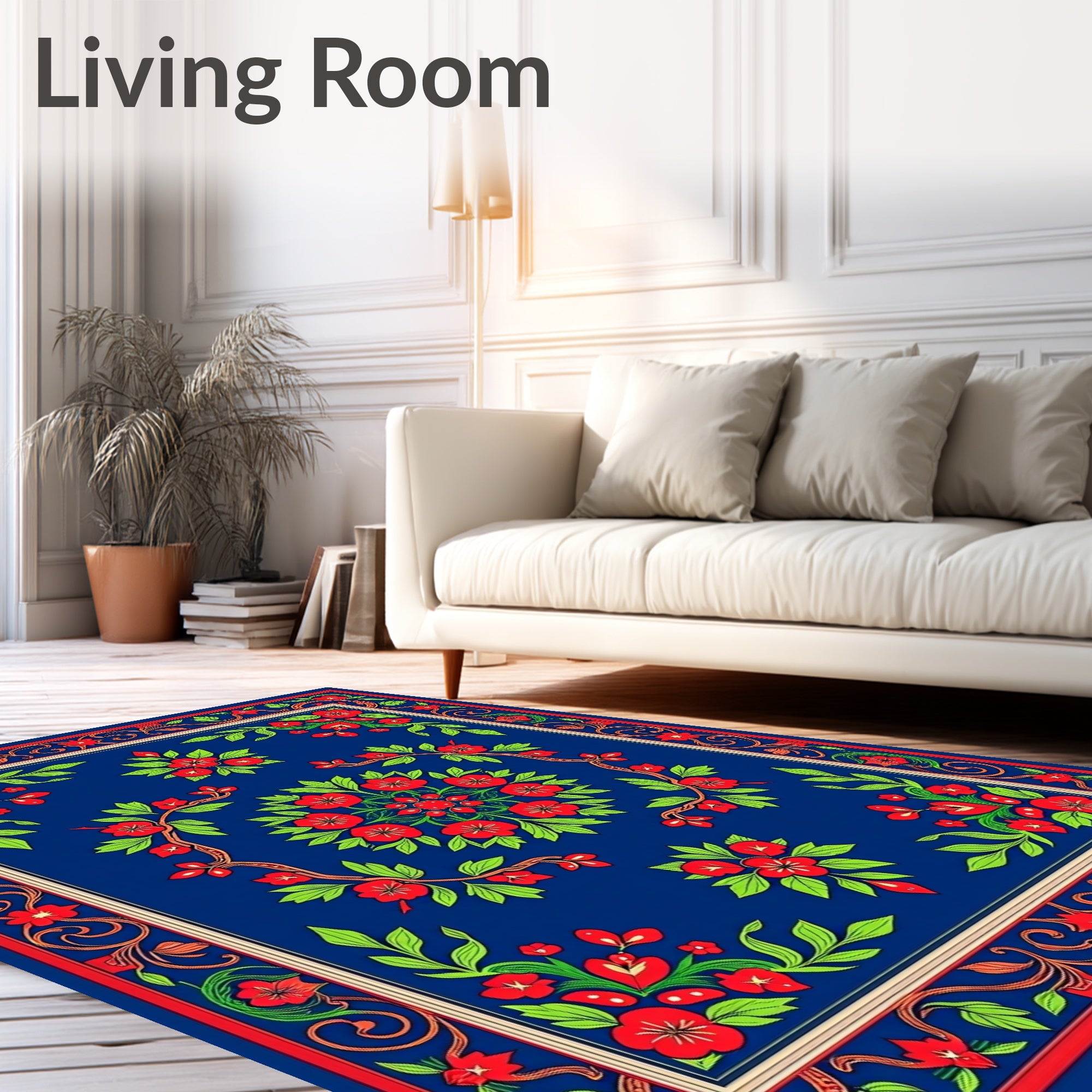 Floral Swirl Red Blue Art Rug