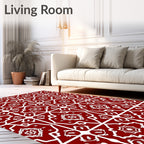Classic Red White Geometric Tiles Rug