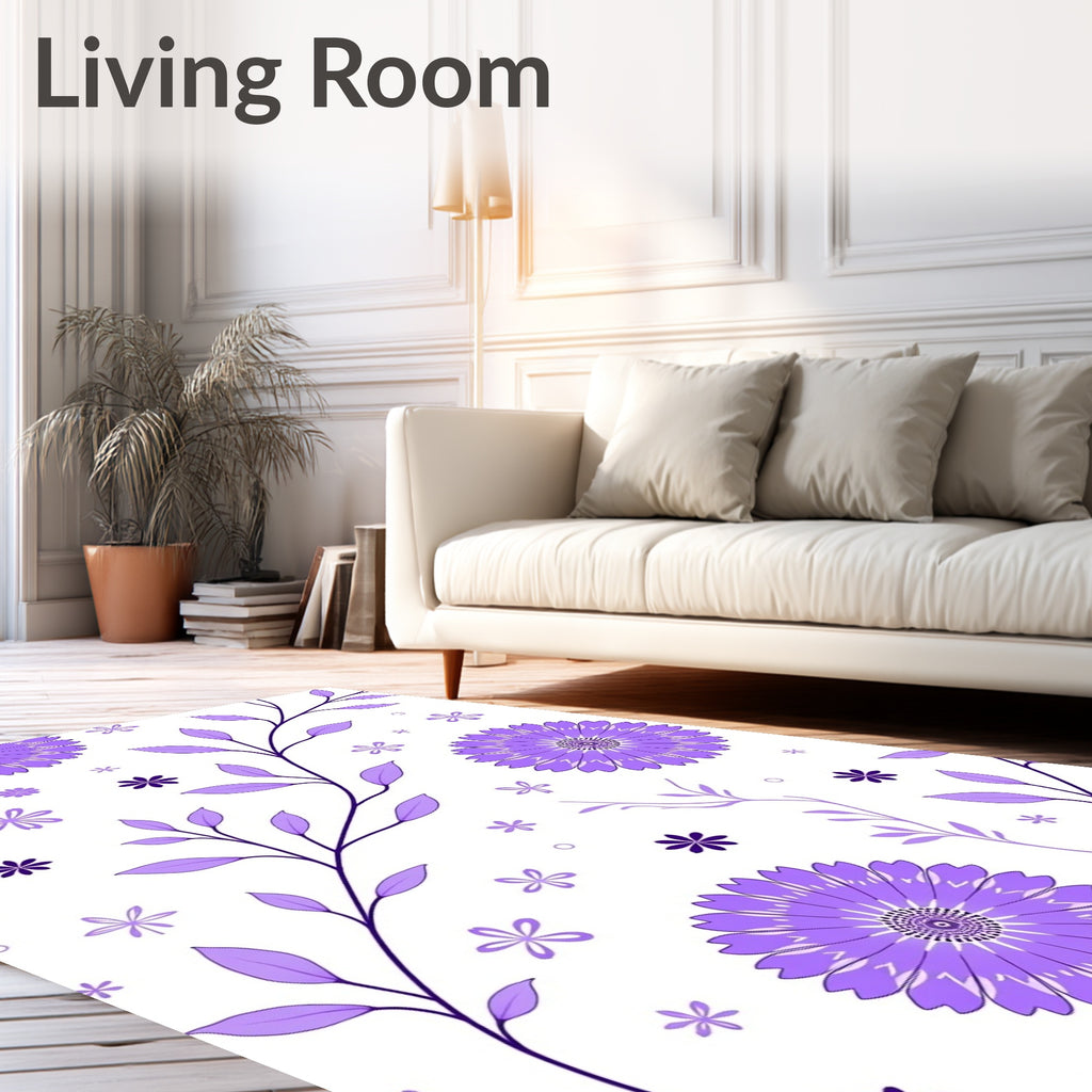 Purple Floral Branches Pattern Rug
