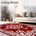 Regal Red and White Floral Frame Rug