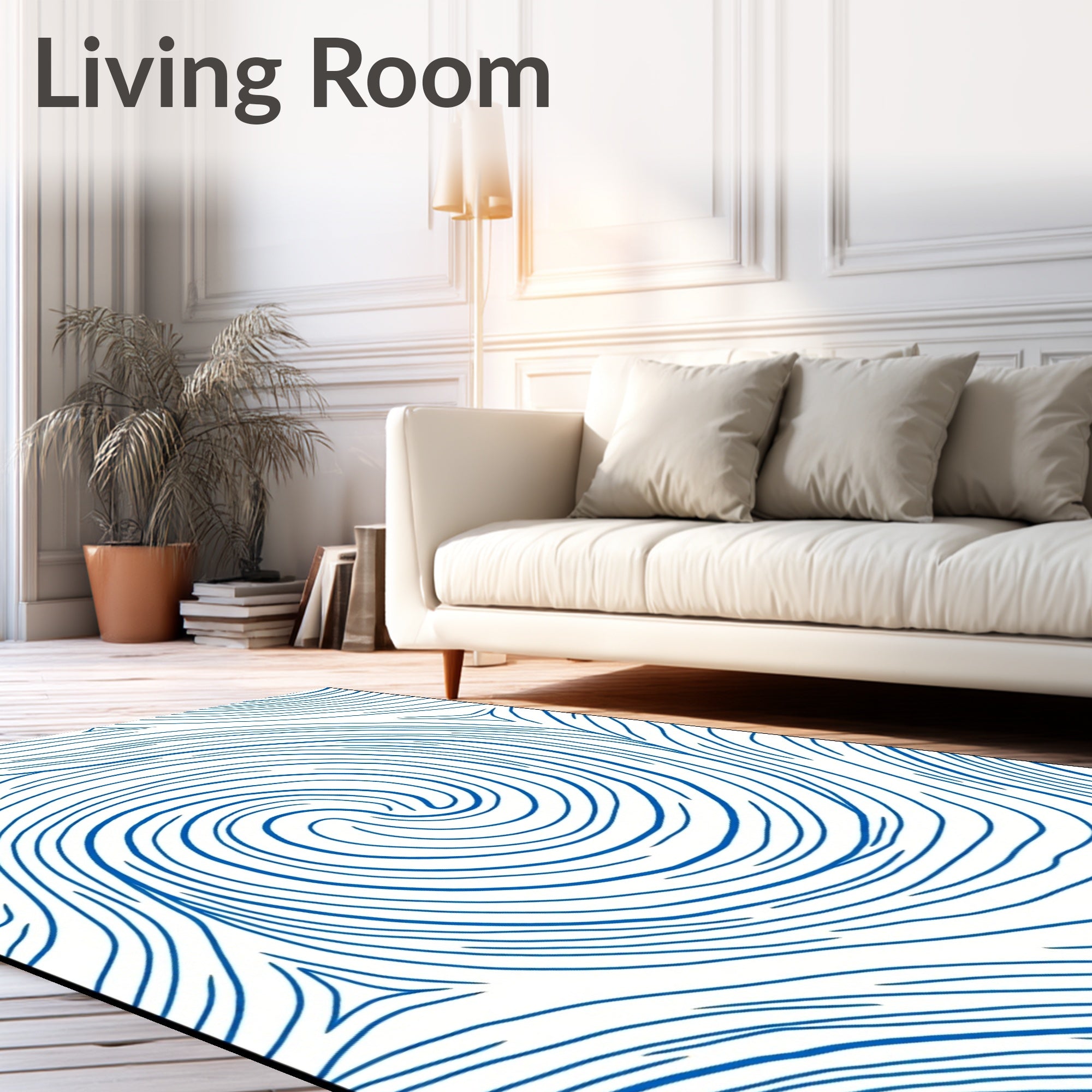 Deep Blue Swirl Lines Rug