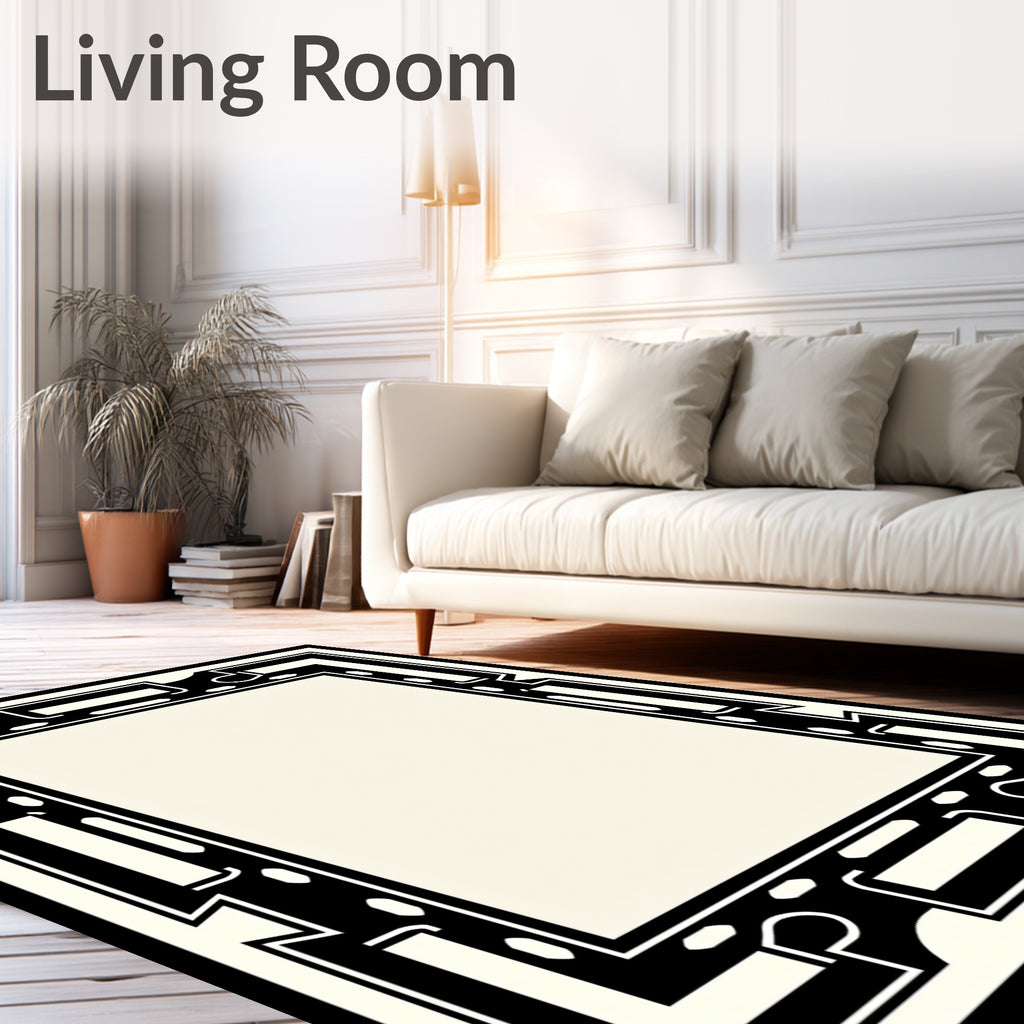 Bold Black White Geometric Art Deco Rug