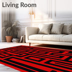 Geometric Maze Red Black Pattern Rug