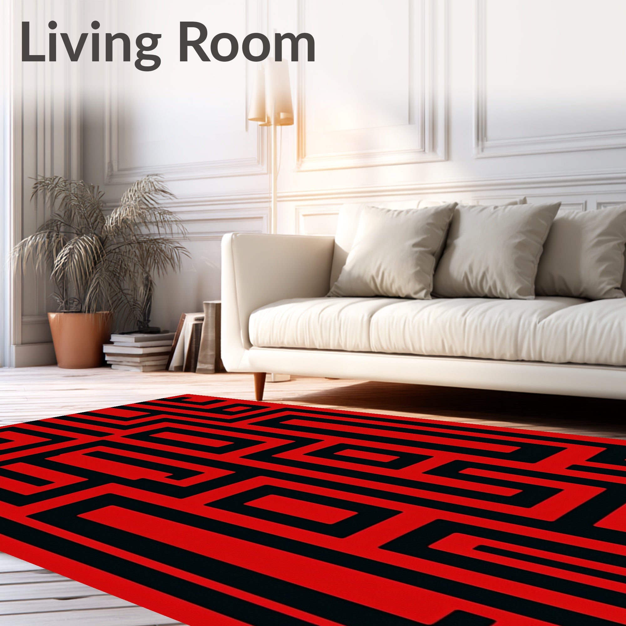 Geometric Maze Red Black Pattern Rug