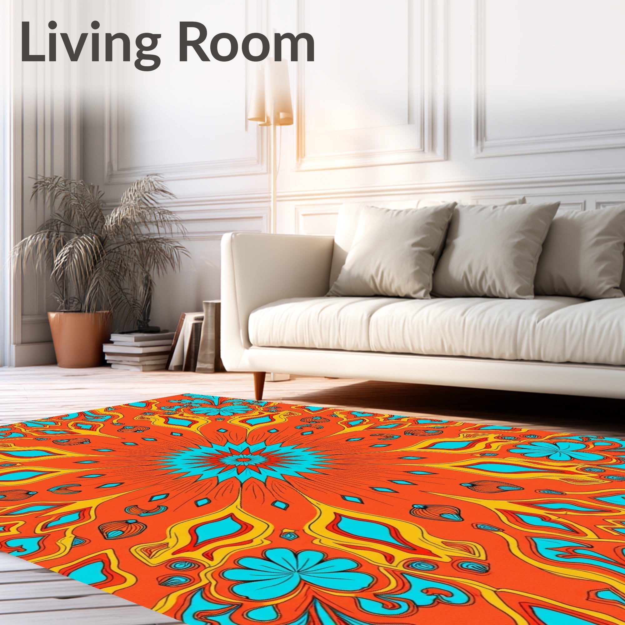 Bold Retro Floral Mandala Design Rug