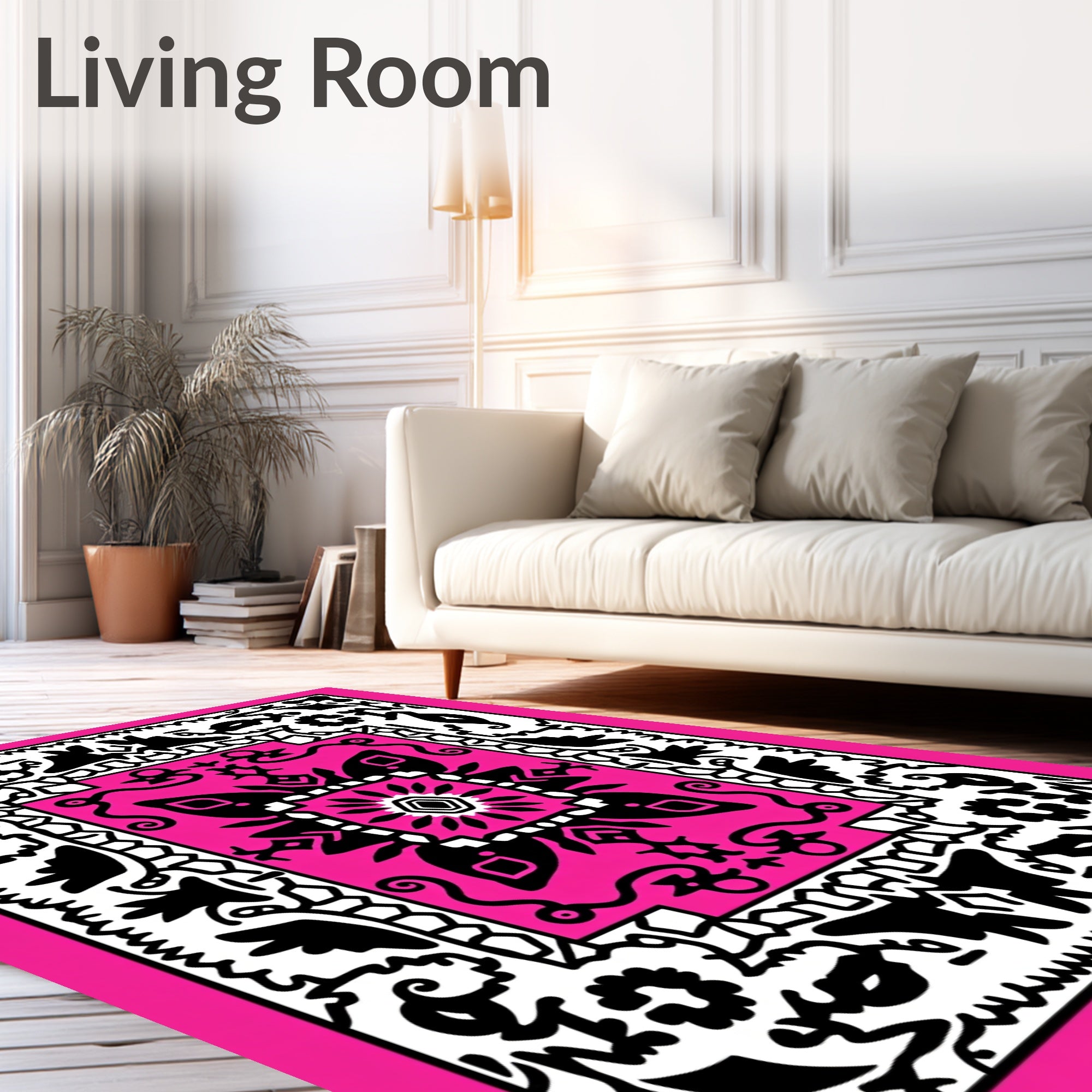 Bold Black Floral Pattern Rug