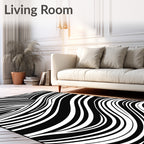 Abstract Black White Wave Pattern Rug