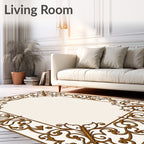 Elegant Gold Vine Scroll Border Design Rug