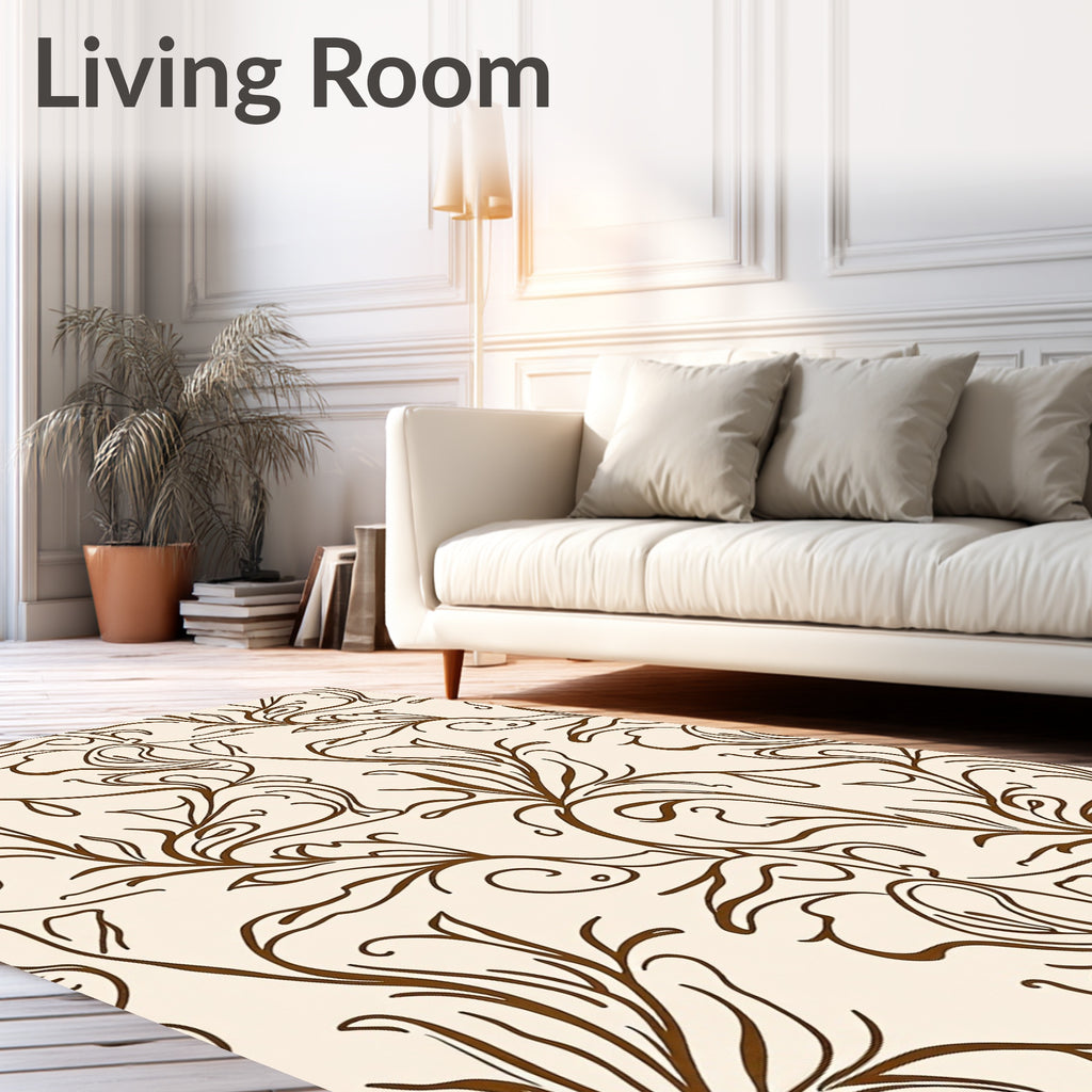 Elegant Brown Swirl Floral Pattern Rug