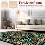Ornate Black Mandala Floral Pattern Rug