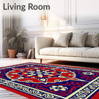Bold Red Blue Floral Mandala Rug