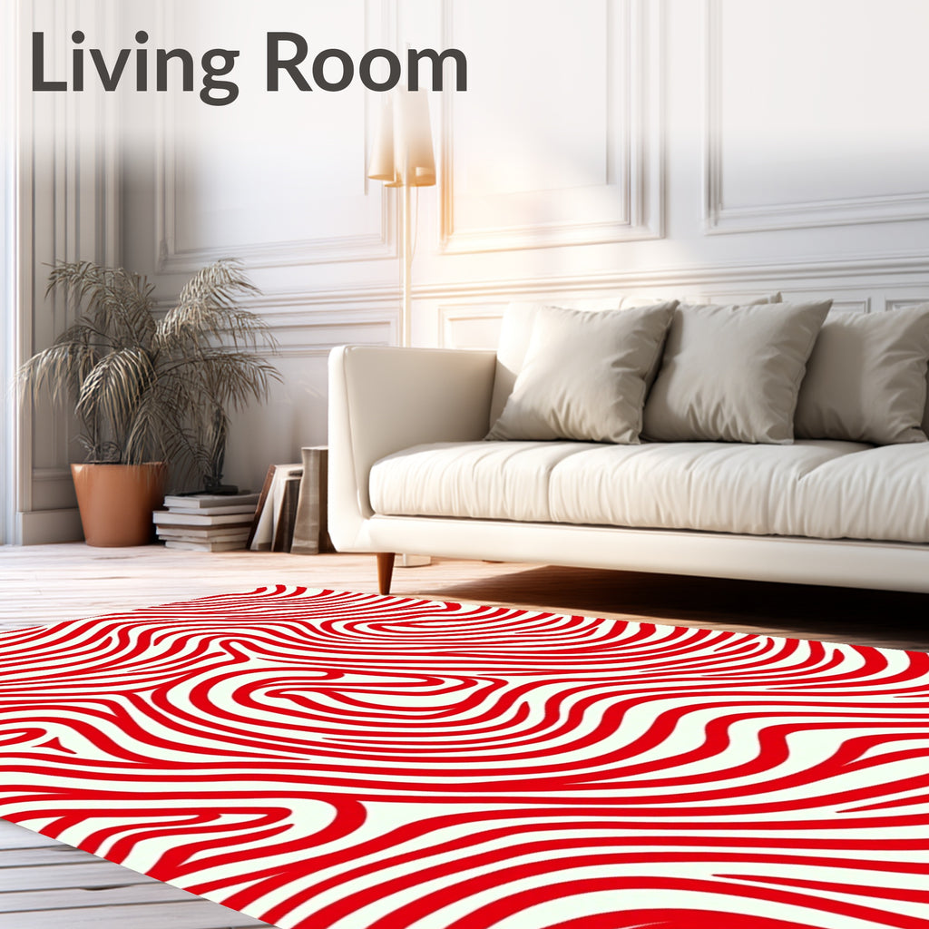 Abstract Red Striped Wavy Pattern Rug
