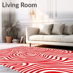 Abstract Red Striped Wavy Pattern Rug