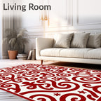 Red Swirls Figures Playful Pattern Rug