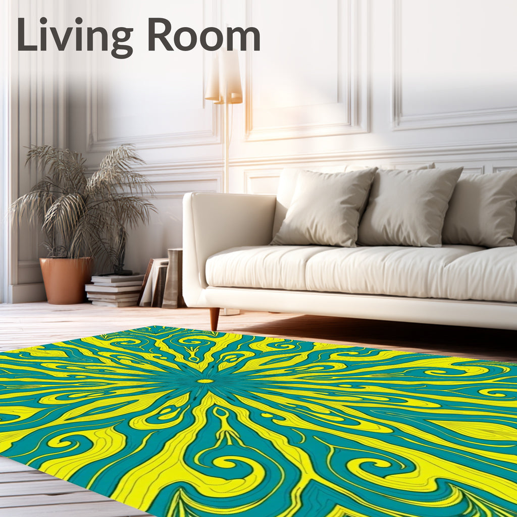 Radiant Teal Yellow Swirl Pattern Rug