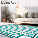 Teal White Geometric Lattice Rug