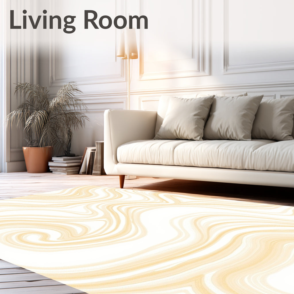 Creamy Marbled Swirl Abstract Rug